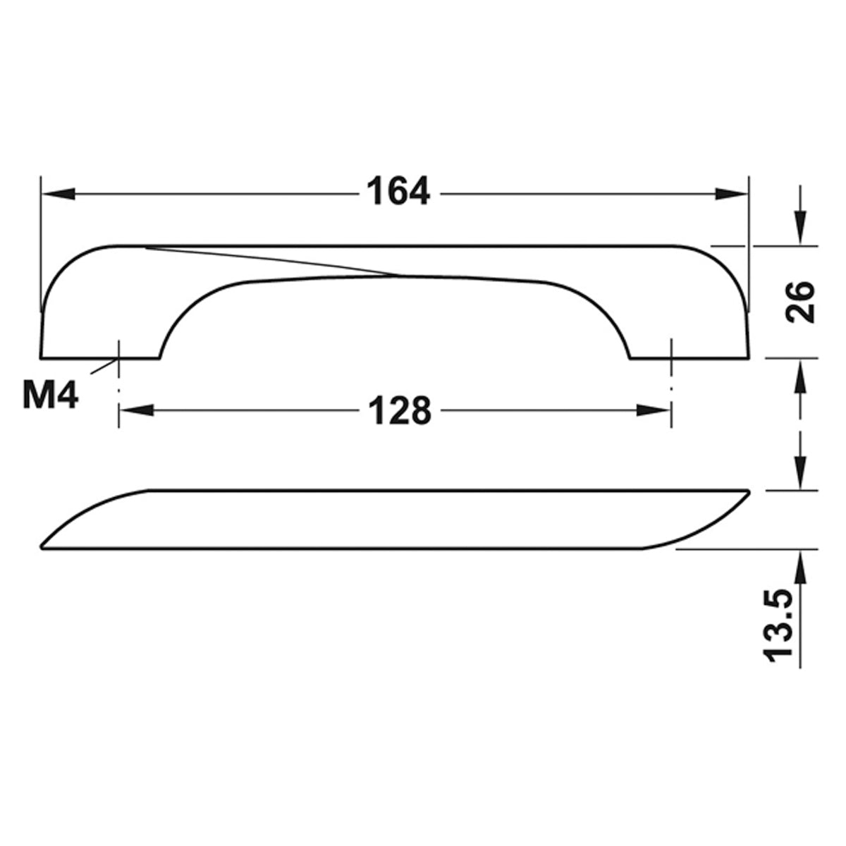PULL HANDLE 128HC 164x15x26 ZA/MNI