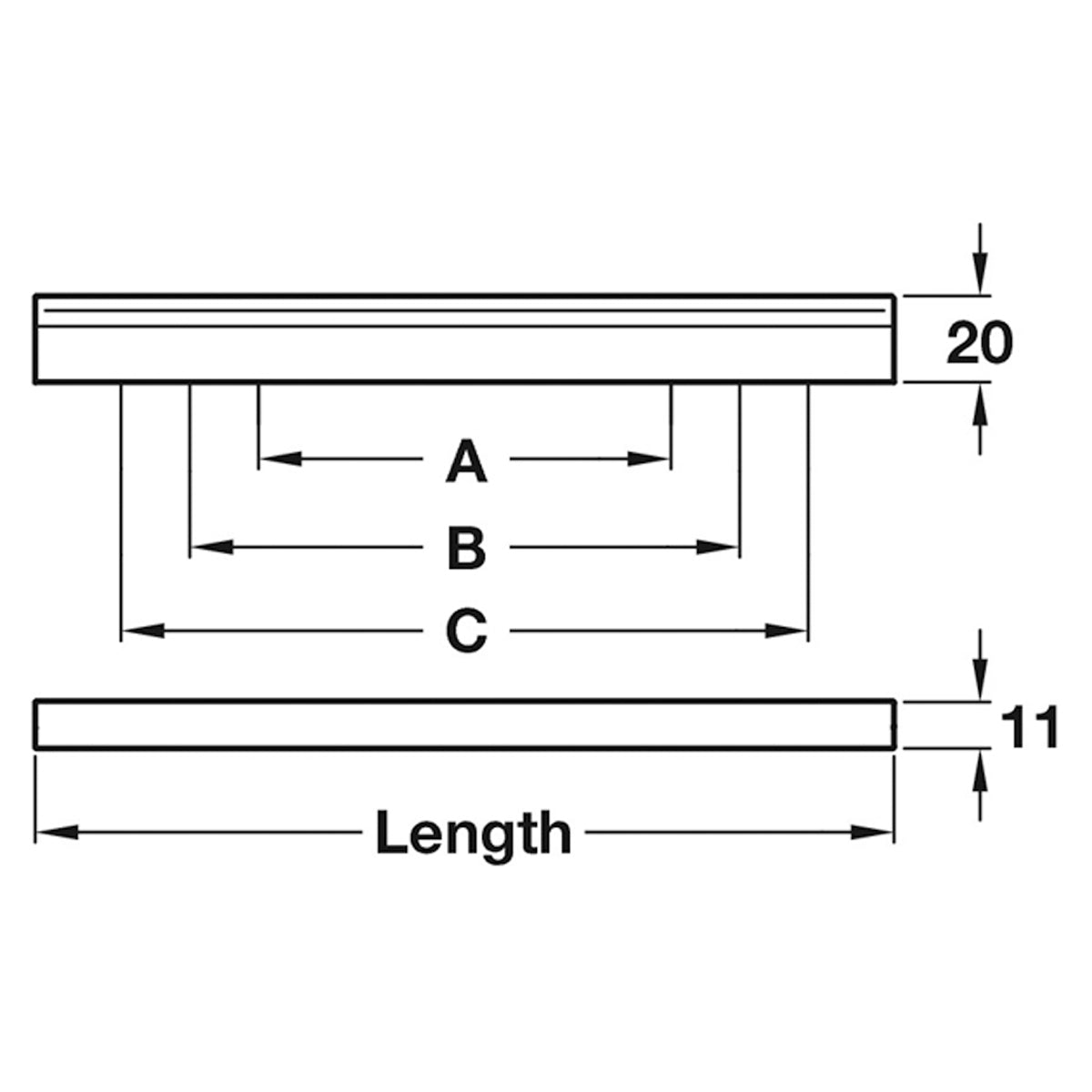 ANGLE PULL HANDLE 128/160HC ALU/MBK