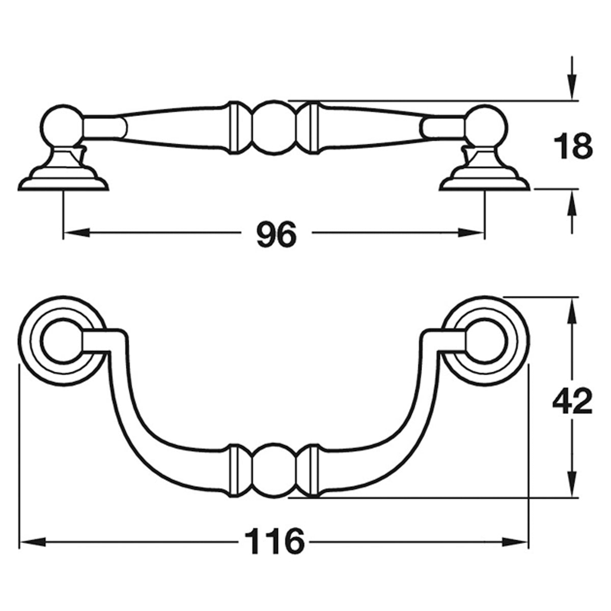 DROP HANDLE 96HC 166x42x18 BRS/ABR