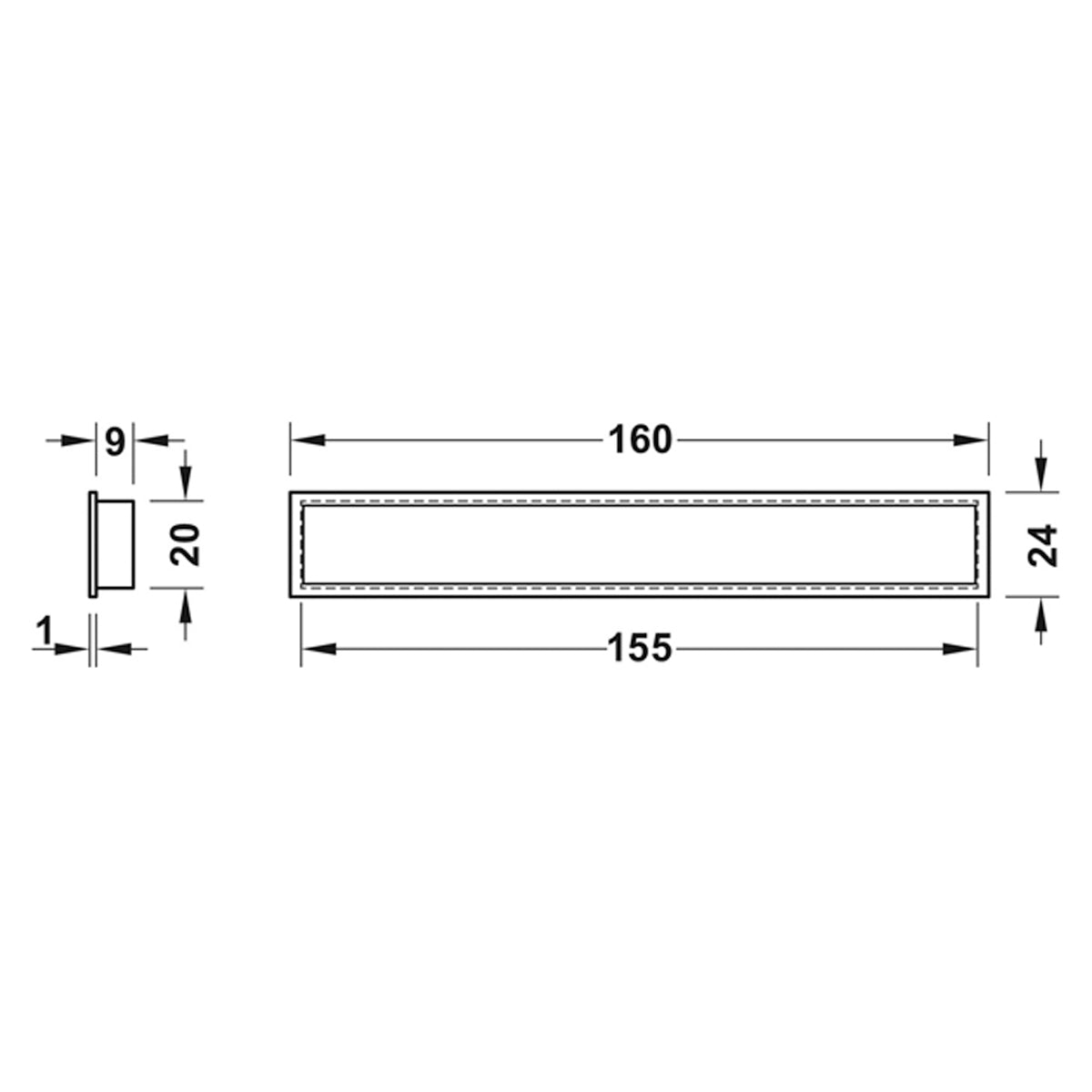 CUBIC INSET HANDLE 160x24x9 ZA/MBK