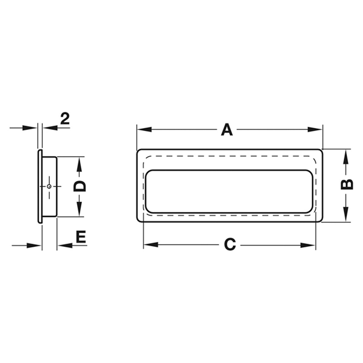 AROS INSET HANDLE 75x32x10 BRS/PNP