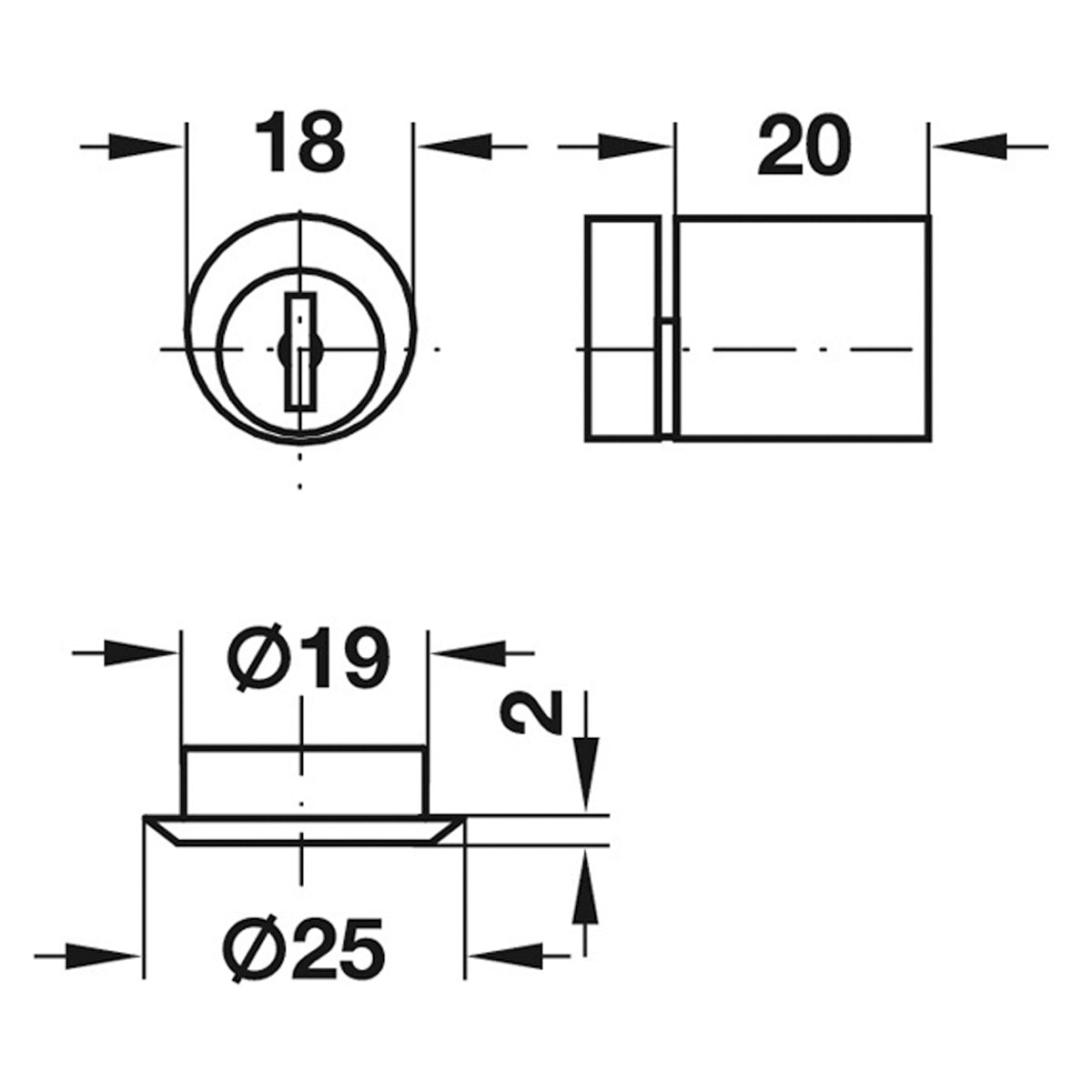ROLLER SHUT MORT LOCK CYL D18 ALI