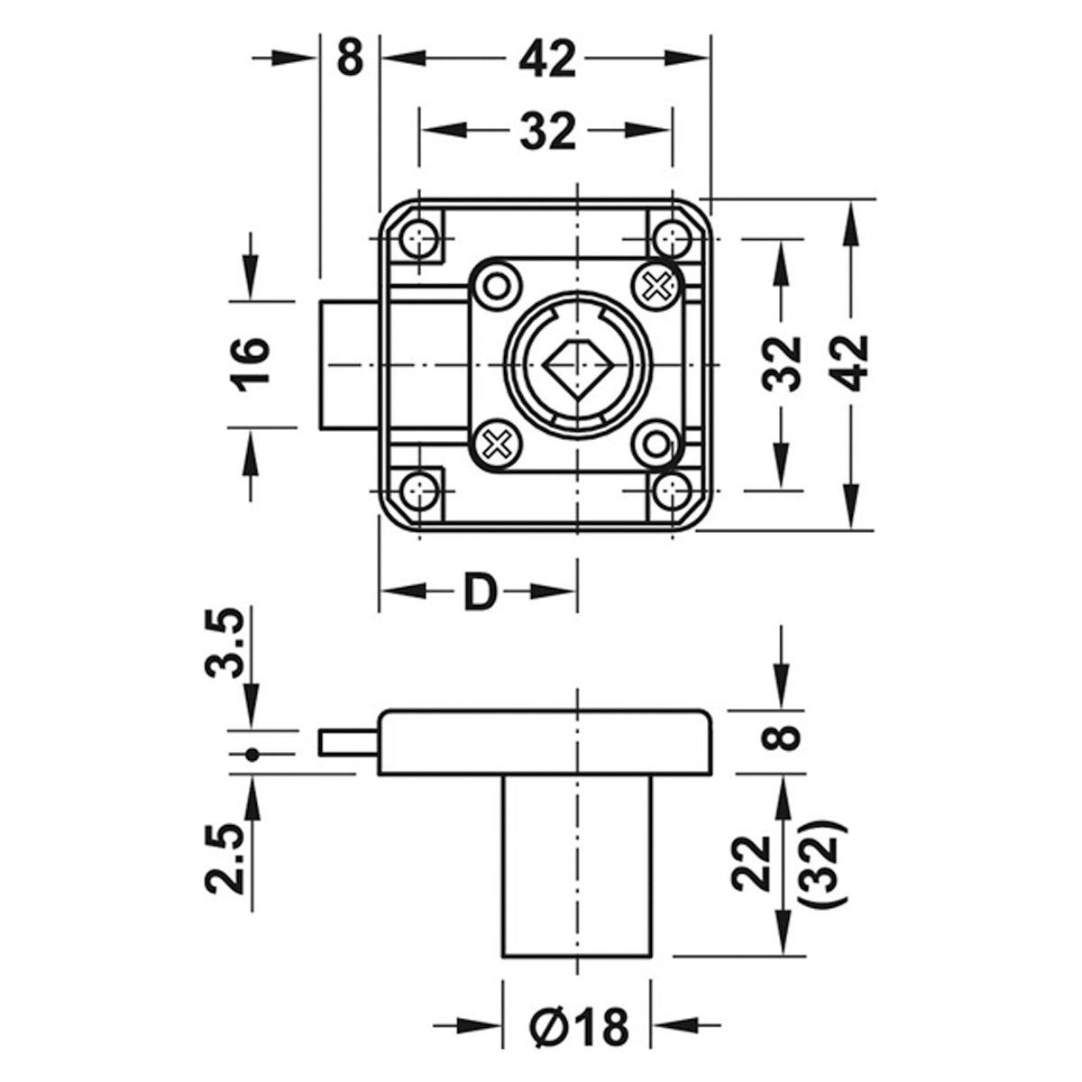 SY3K RIM LOCK SHORT RH BS25 ZA/NP
