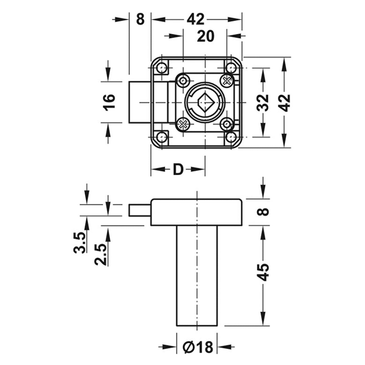 SY3K DEAD BOLT RIM LOCK ZA/NP RH