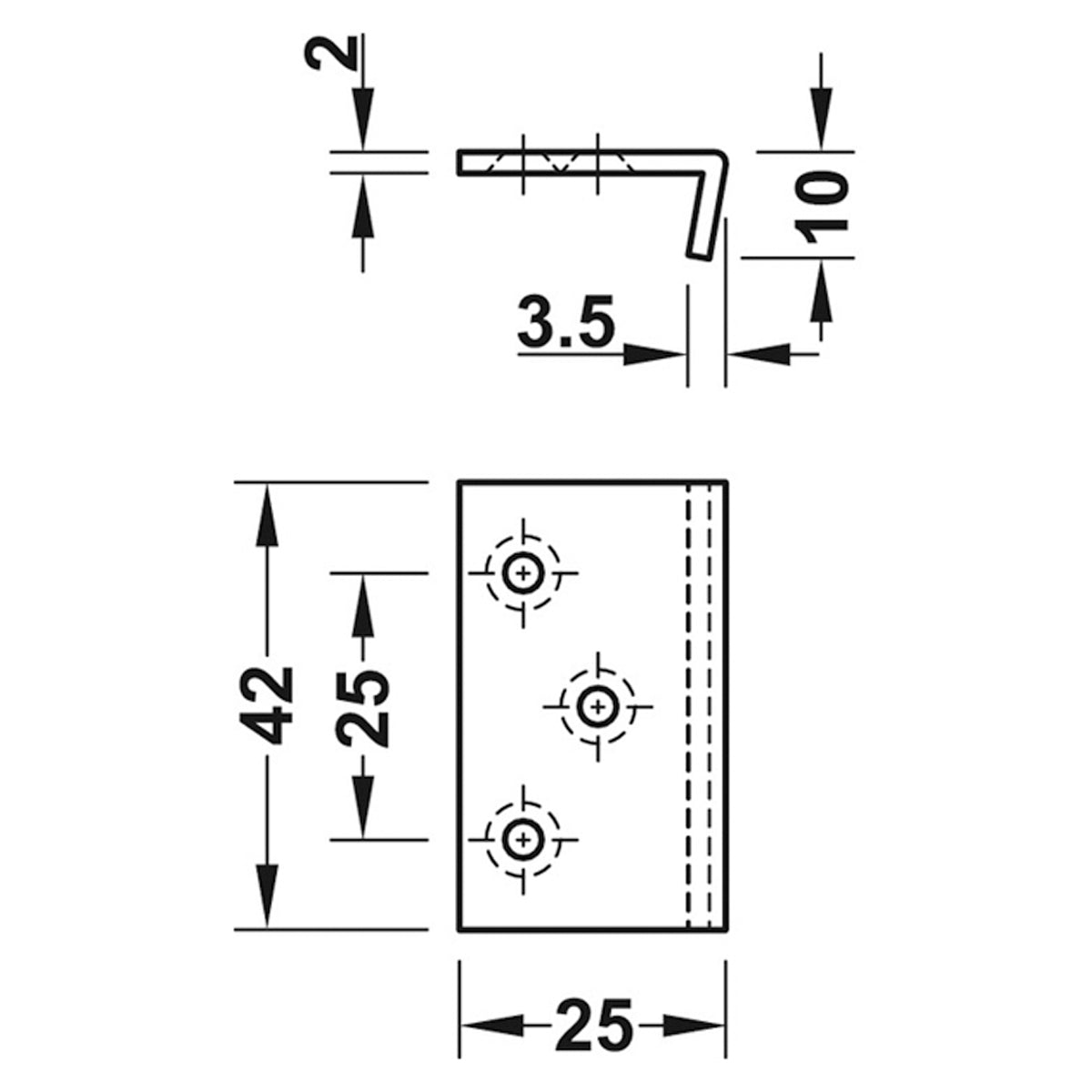 ANGLED STRIKING PLATE 42x25x10 NP