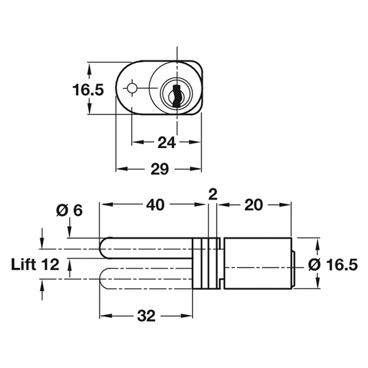 CENT LOCK ROTARY CYL 30x16.5 RAND