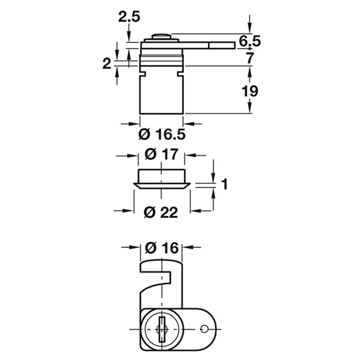 CAM LOCK 16xD16.5 180deg RAN LH ZM/NP