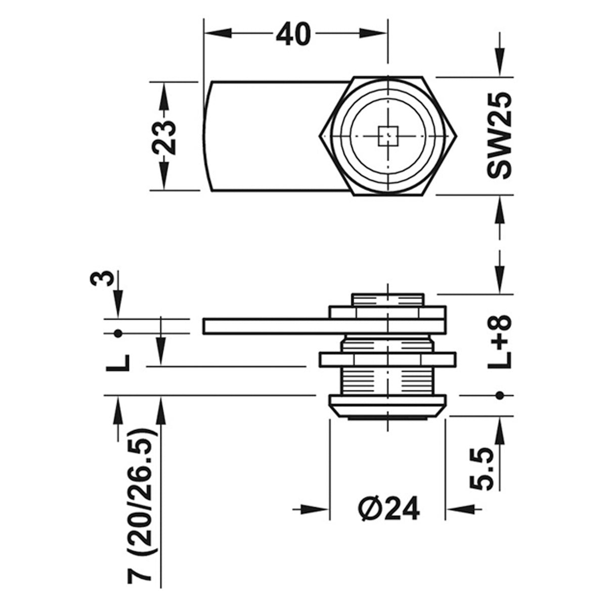 CAM LOCK FOR SQU KEY 180deg LEFT 26.0