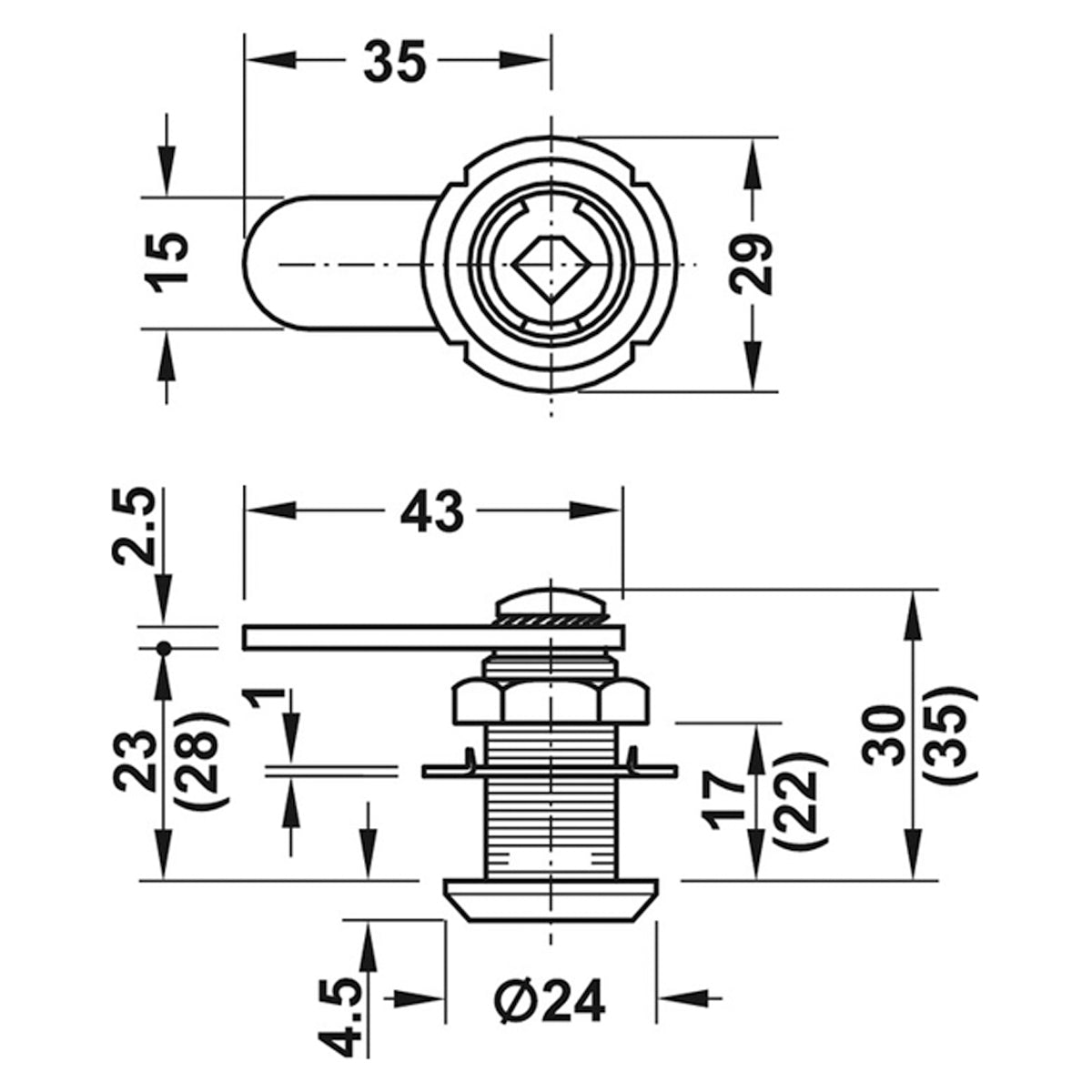 SY3K CAM LOCK CASE STR 22 CW ZA/PNP