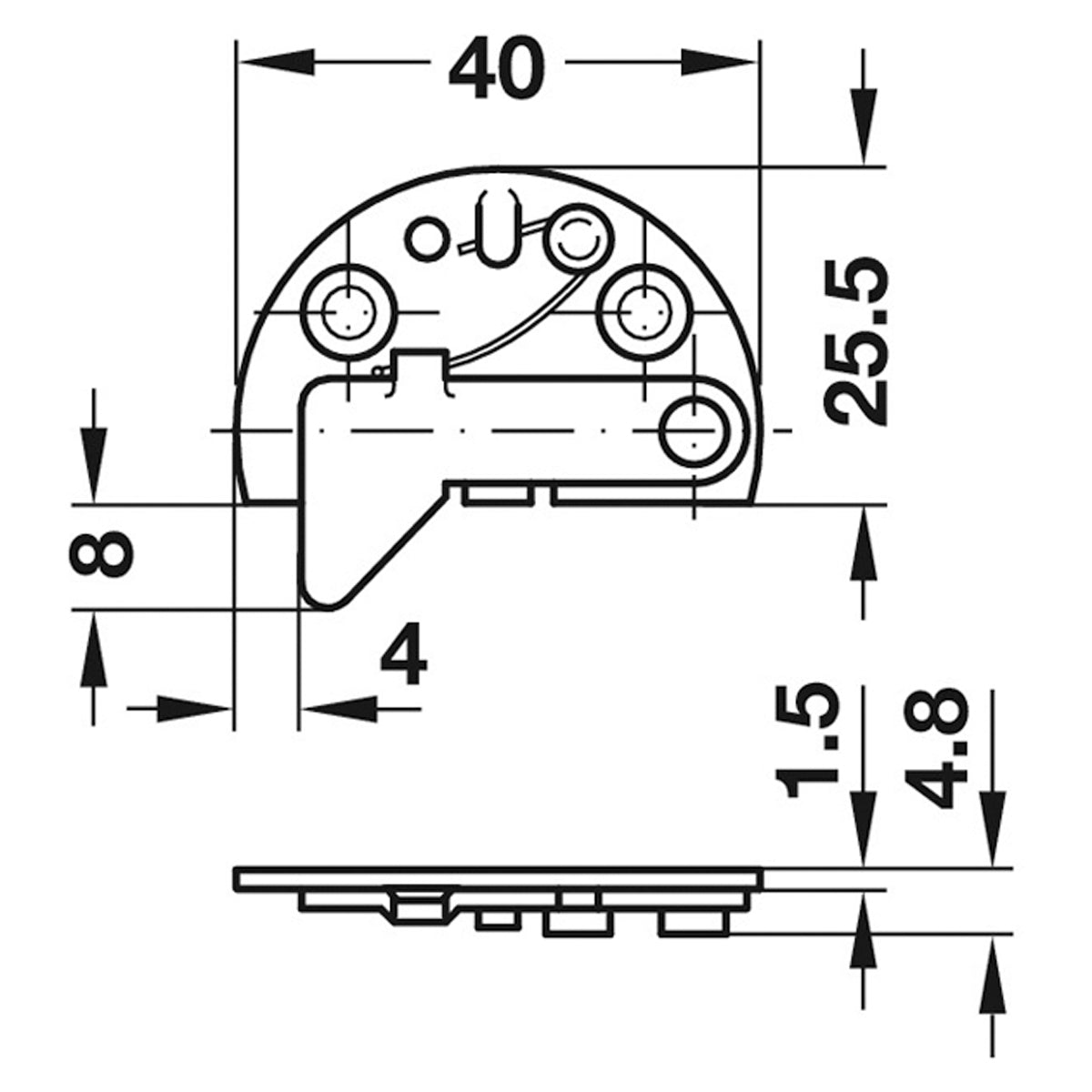 DRAWER CATCH 40x34x4.8 RH ST/NP