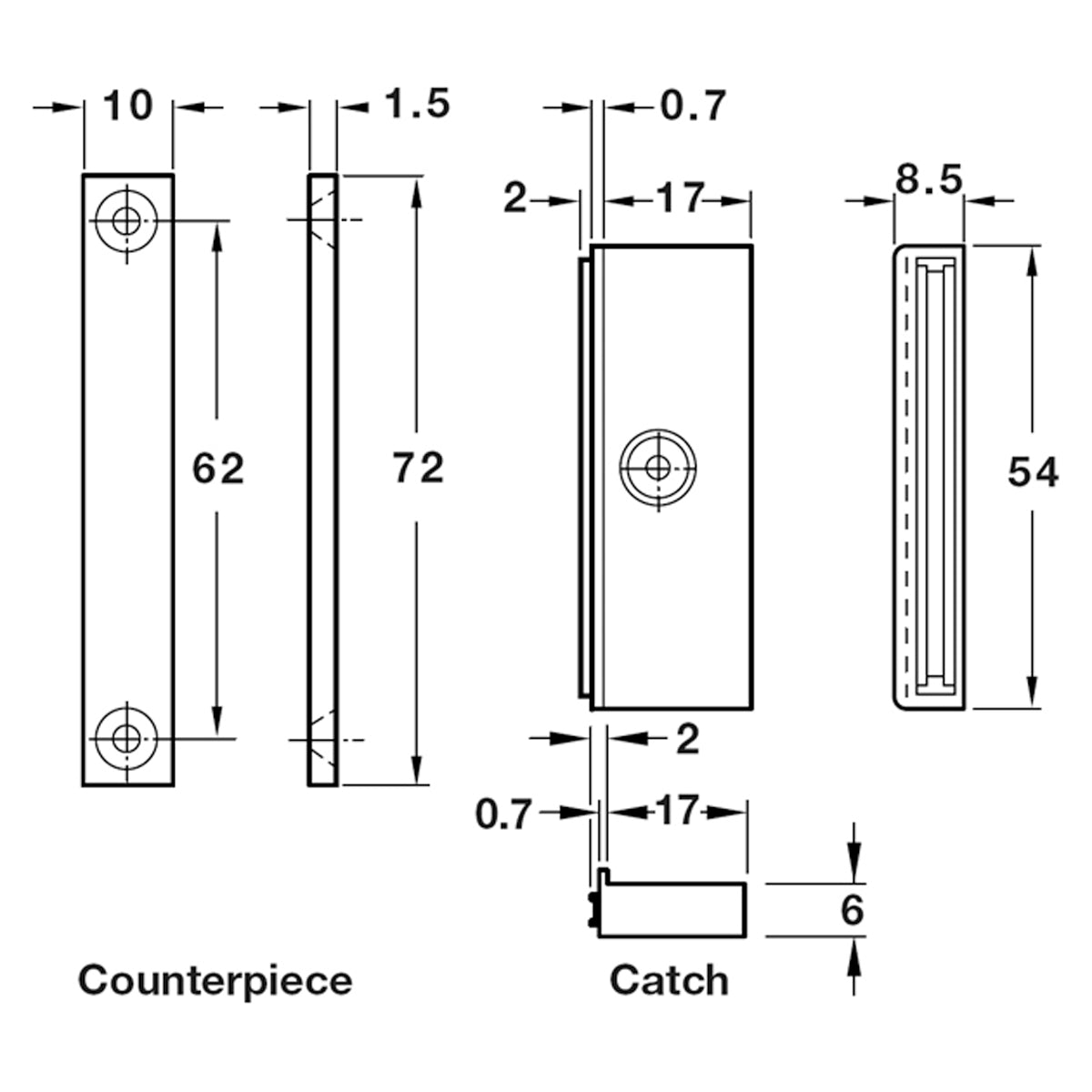 MAGNET CATCH SLIM FLOAT 5KG PL/WHI