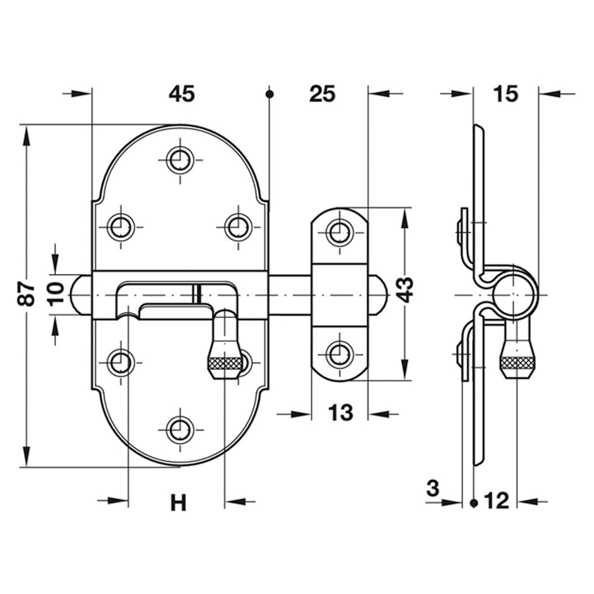 TOWER BOLT+KEEP 45x87x18 ST/PNP