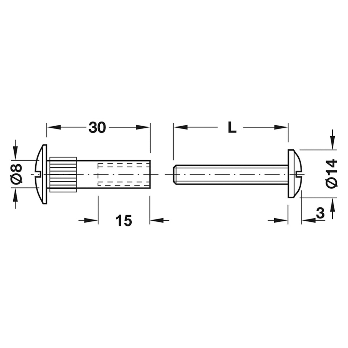 M6 CONNECTING SCREW D14x20 NP x100