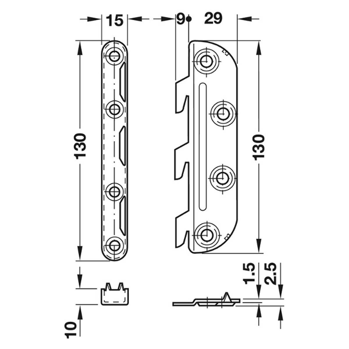 NOVAL K BED FITTING 130x29x15 ST/BG (4 PAIRS)