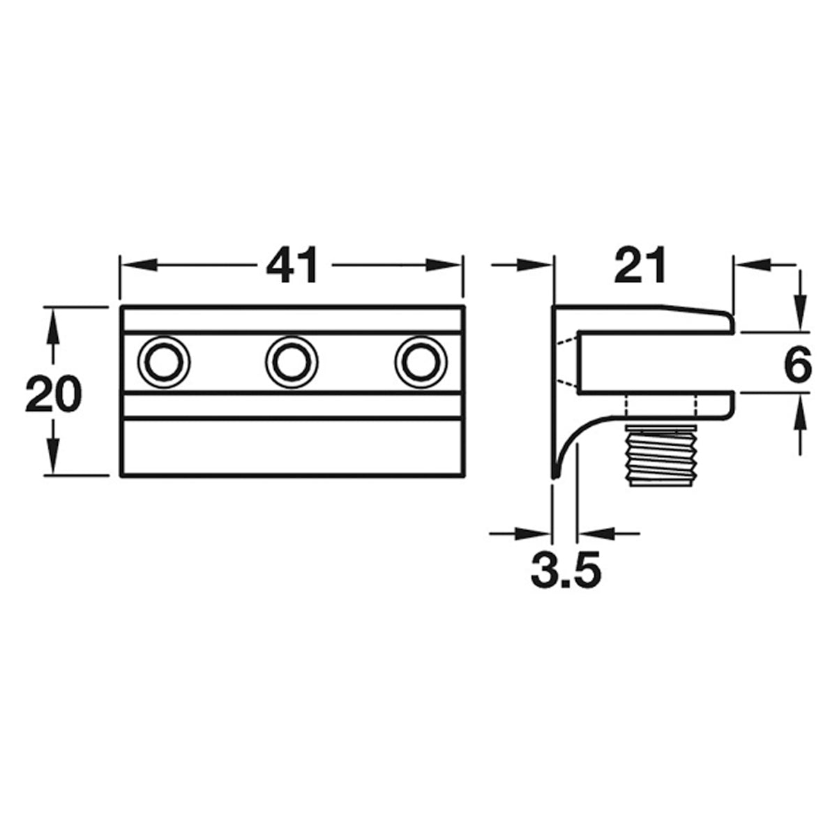GLASS SHELF SUPPORT SCREW 41x20 ZA/PCP