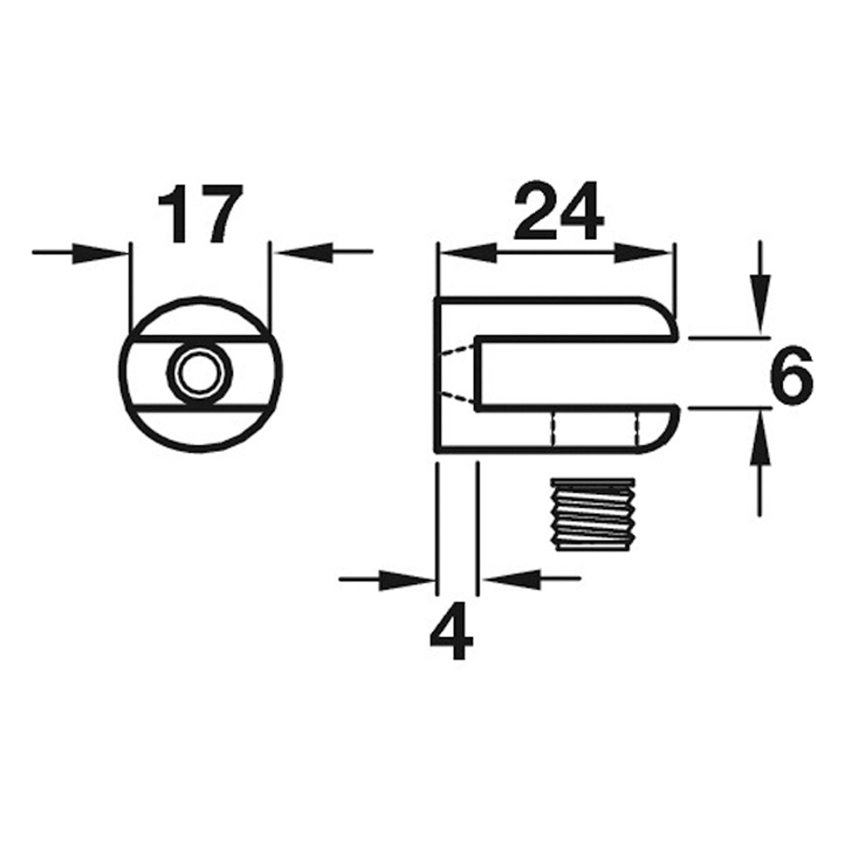 GLASS SHELF SUPPORT D17x24 ZA/PCP