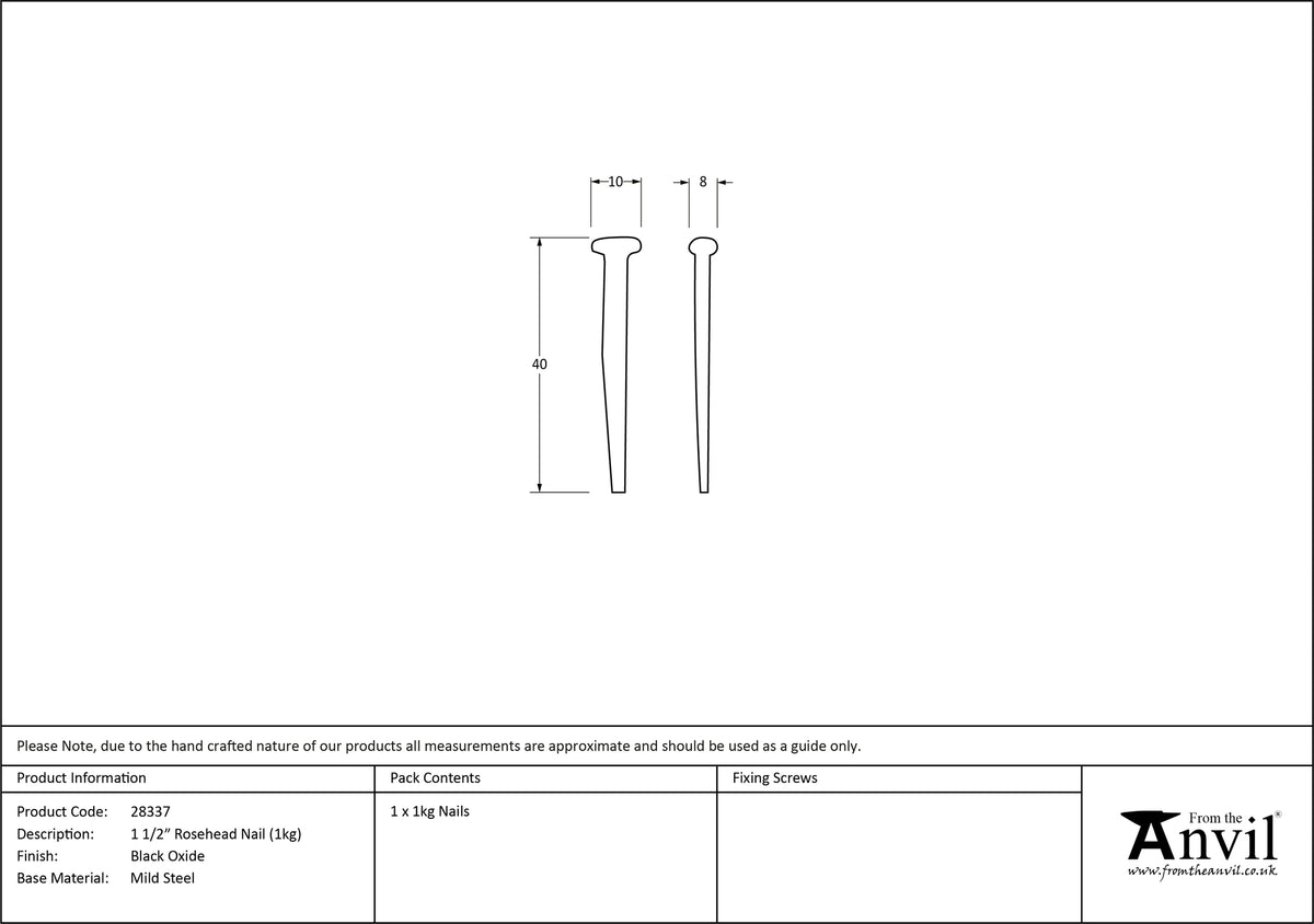 NAIL ROSEHEAD 40x10x08 BLK AVx320 - 28337 by MARCHES (ANVIL) ARCHITECTURAL HARDWARE