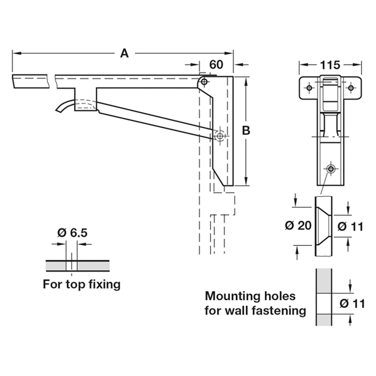 FOLD BRACKET HD HEBGO 180x480 ST/GY