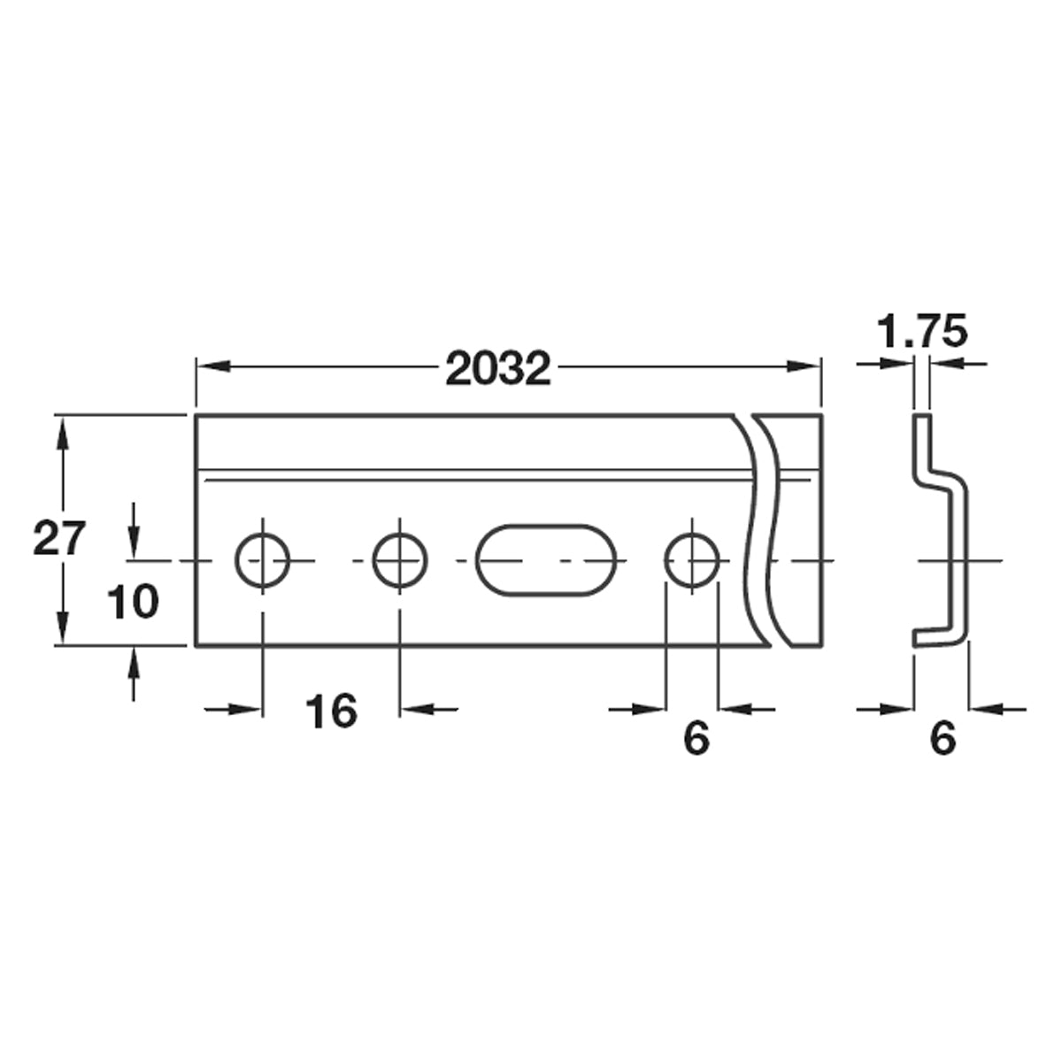 CABINET WALL RAIL 2032x27 ST/GLV