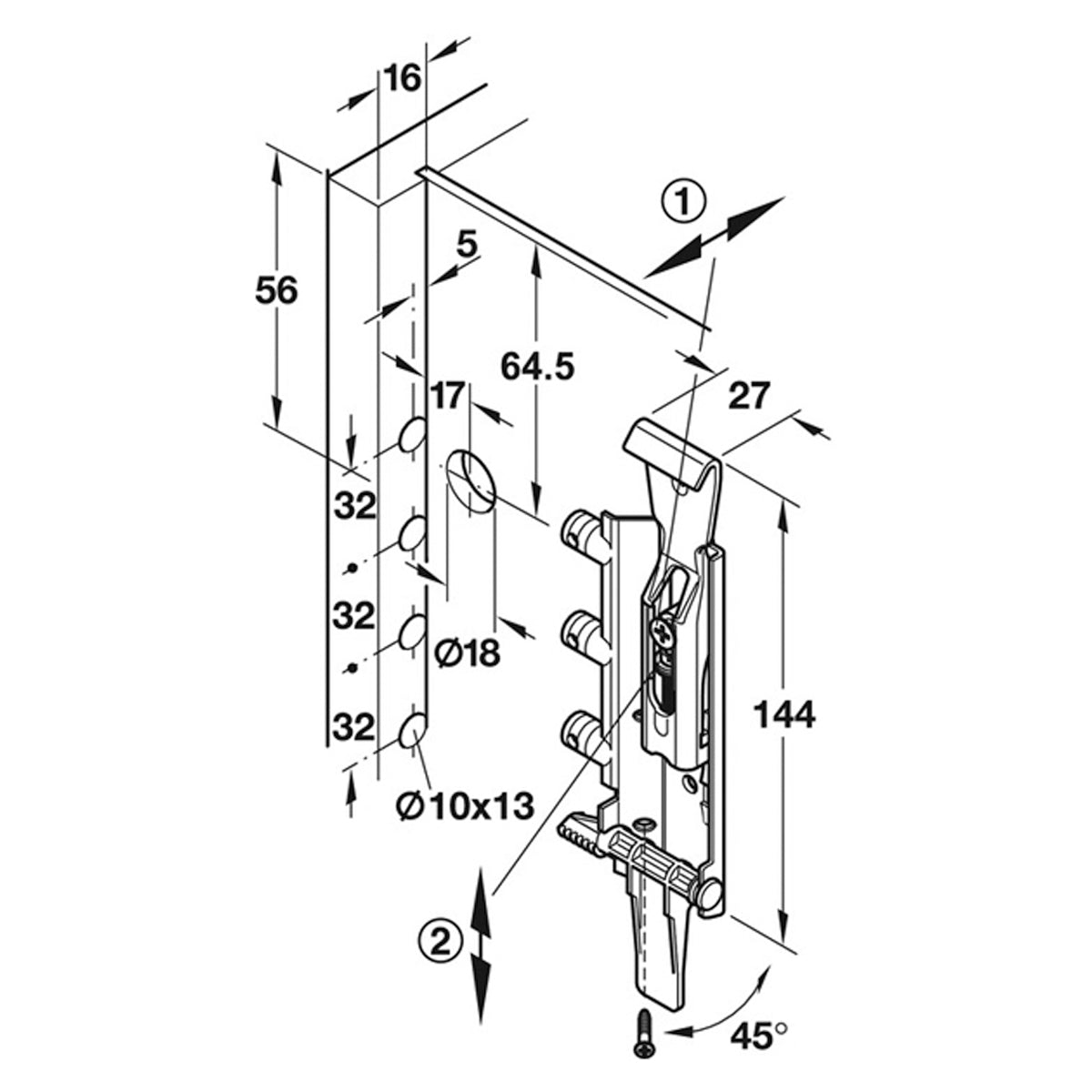 CABINET HANGER RAPID 65KG LH ZP