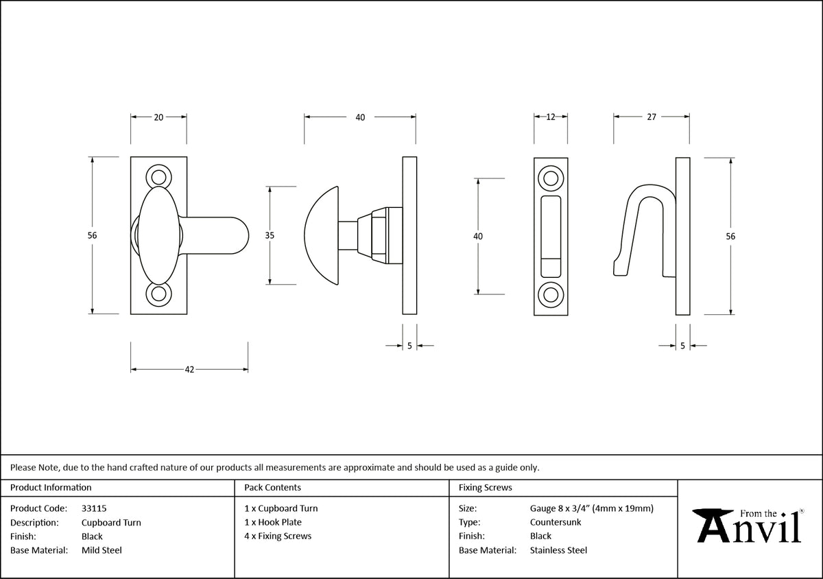 CUPBOARD TURN 56x20x40 BLK - 33115 by MARCHES (ANVIL) ARCHITECTURAL HARDWARE