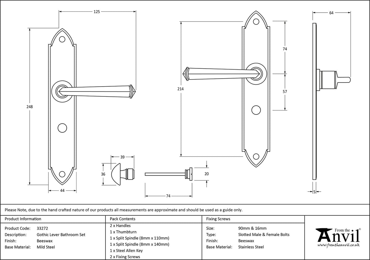 GOTHIC LEVER HANDLE BATH 125x248x64 BWX - 33272 by MARCHES (ANVIL) ARCHITECTURAL HARDWARE