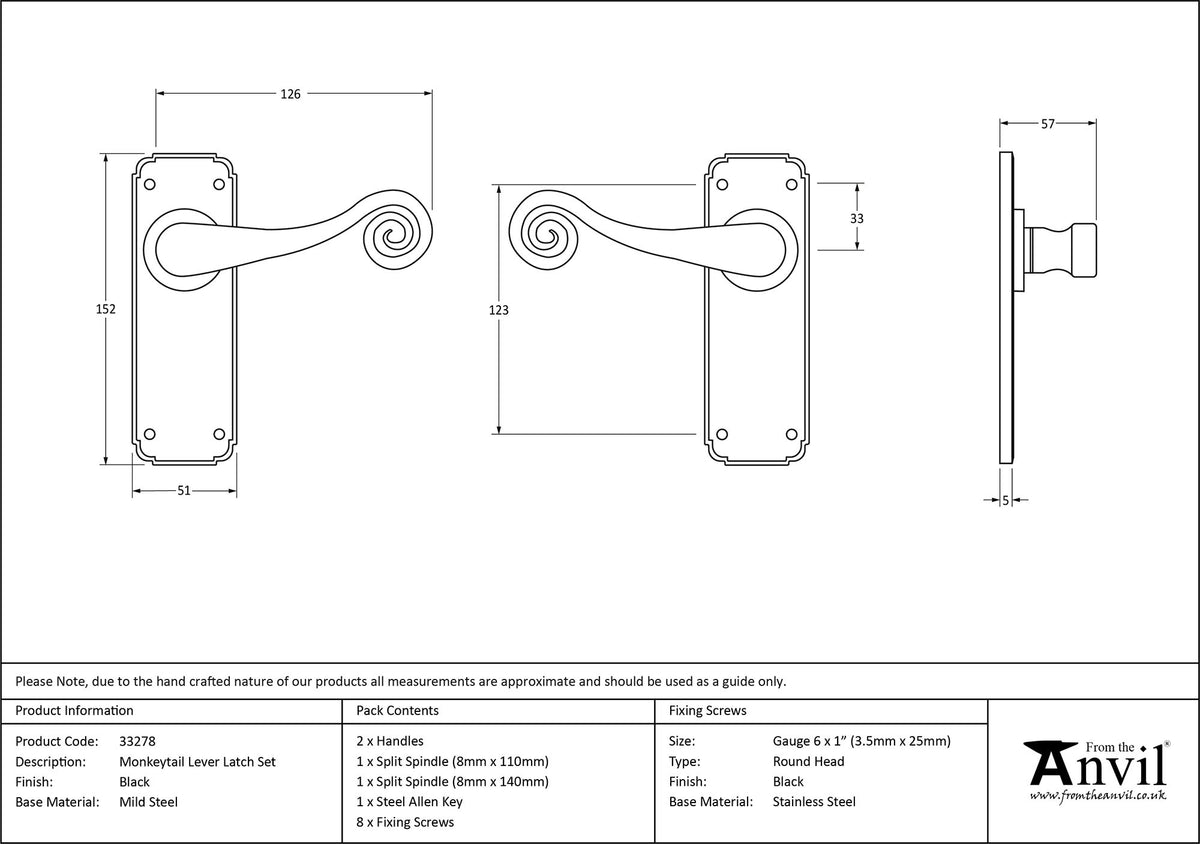 MONKEYTAIL LEVER HANDLE LATCH 126x152x57 BLK - 33278 by MARCHES (ANVIL) ARCHITECTURAL HARDWARE