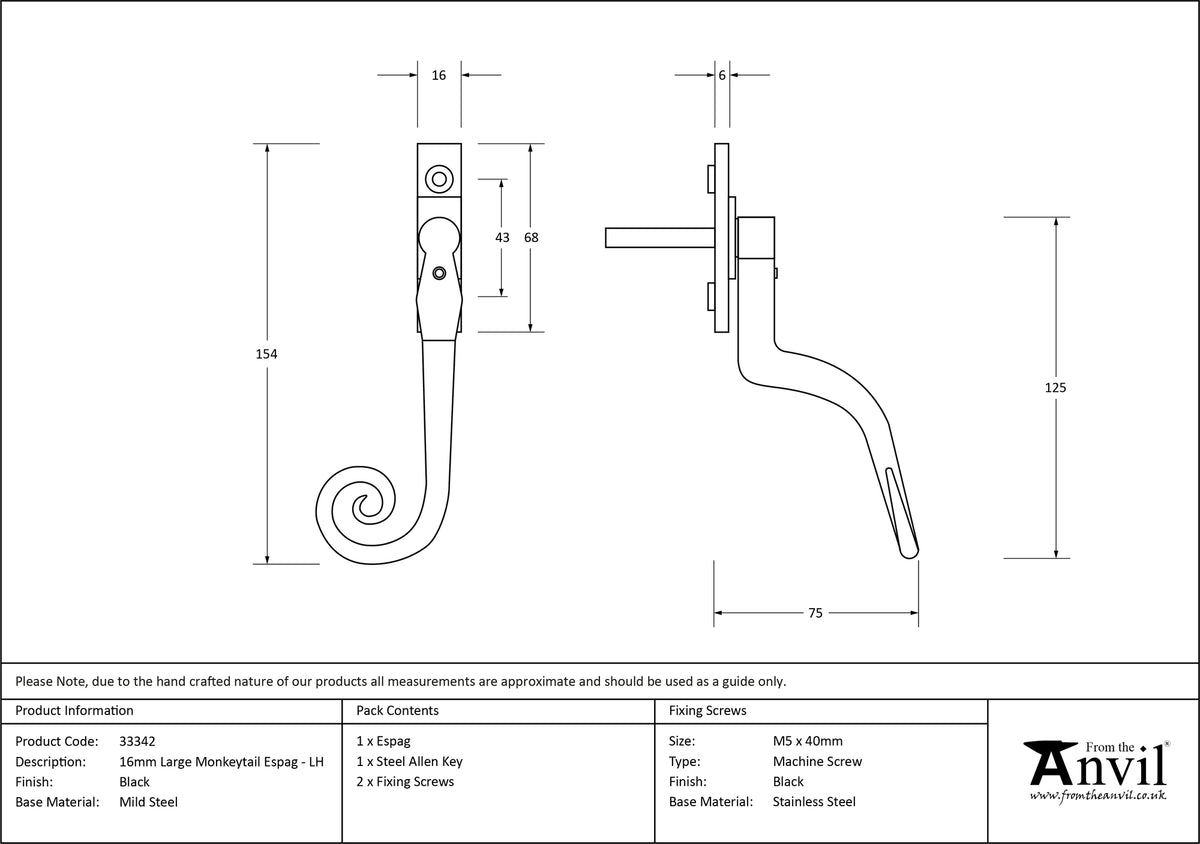MONKEYTAIL ESPAGNOLETTE LH 154x16x75 BLK - 33342 by MARCHES (ANVIL) ARCHITECTURAL HARDWARE