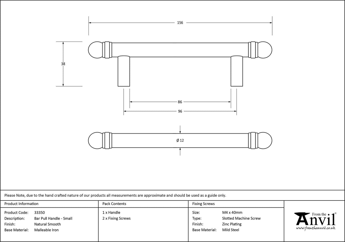 BAR PULL HANDLE 096HC 12x156x38 NSM - 33350 by MARCHES (ANVIL) ARCHITECTURAL HARDWARE
