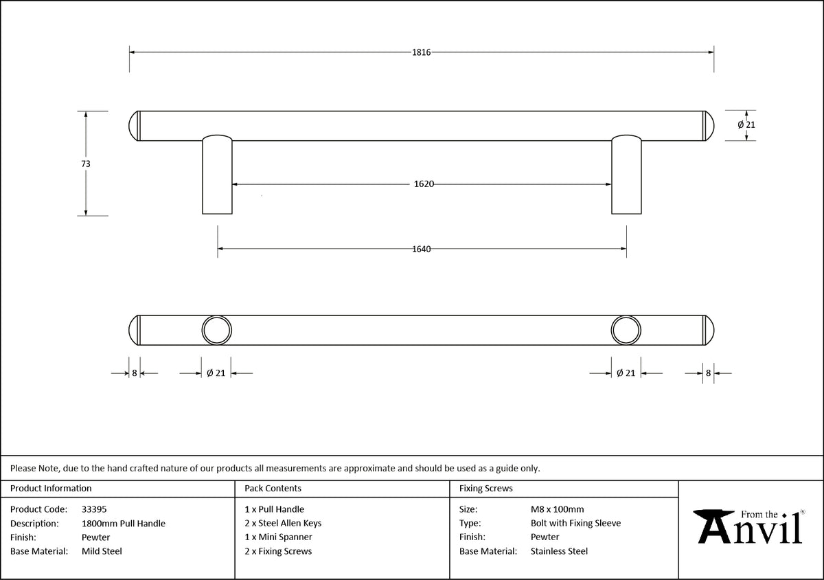 PULL HANDLE 1640HC 21x1816x73 PEW - 33395 by MARCHES (ANVIL) ARCHITECTURAL HARDWARE