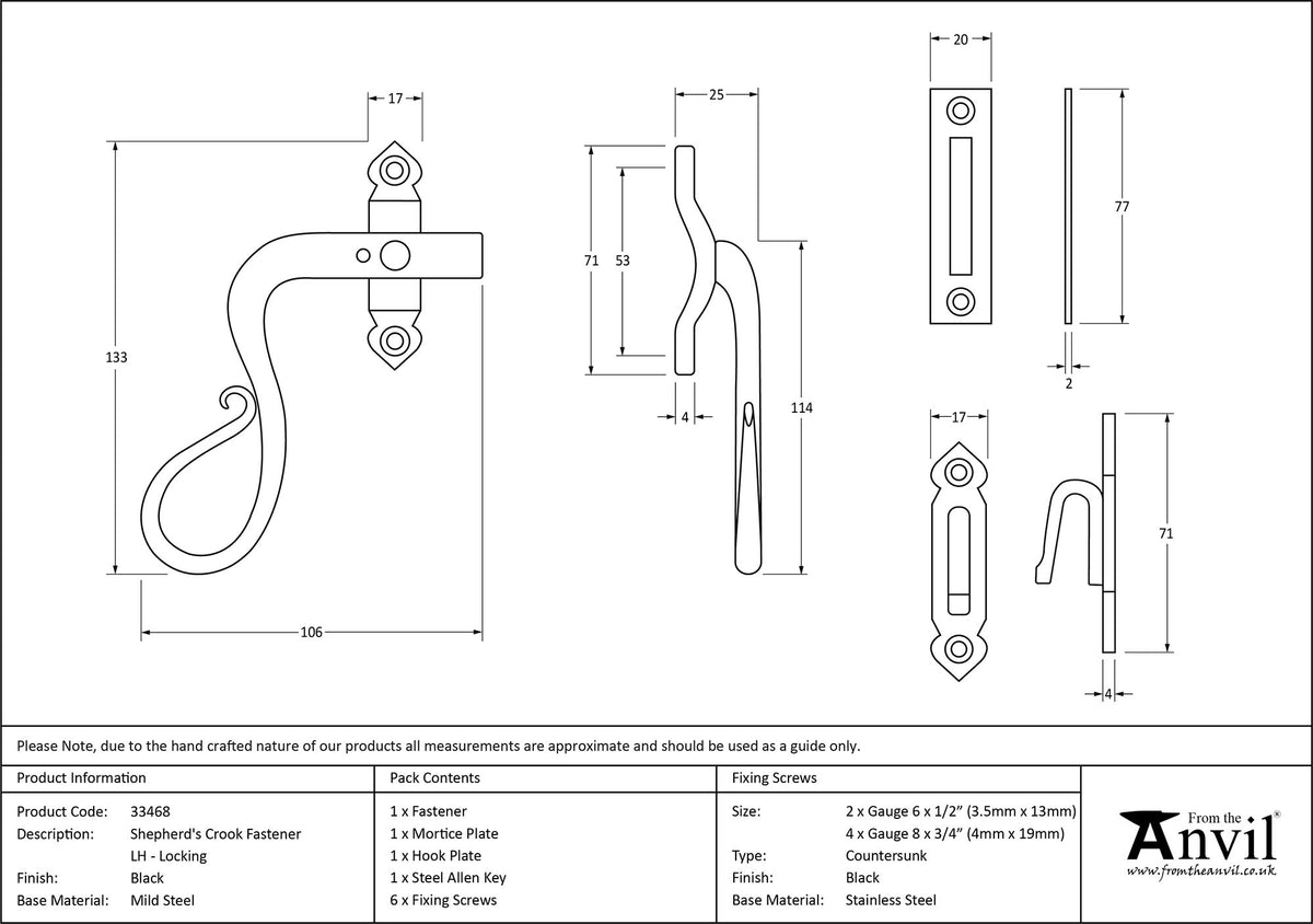 SHEPHERD'S CROOK LOCK LH 133x17x25 BLK - 33468 by MARCHES (ANVIL) ARCHITECTURAL HARDWARE