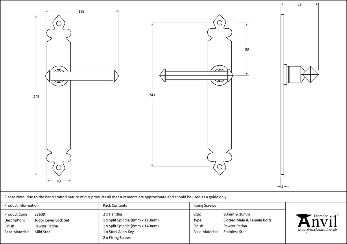 TUDOR LEVER HANDLE LATCH 125x273x62 PEW - 33609 by MARCHES (ANVIL) ARCHITECTURAL HARDWARE