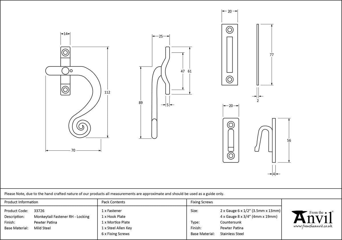 MONKEYTAIL FASTENER LOCK RH 112x14x25 PEW - 33726 by MARCHES (ANVIL) ARCHITECTURAL HARDWARE