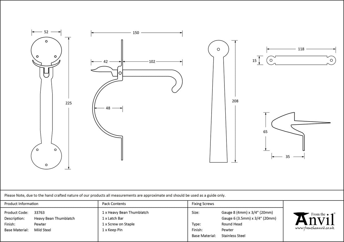 BEAN THUMBLATCH HEAVY 225x52 PEW - 33763 by MARCHES (ANVIL) ARCHITECTURAL HARDWARE