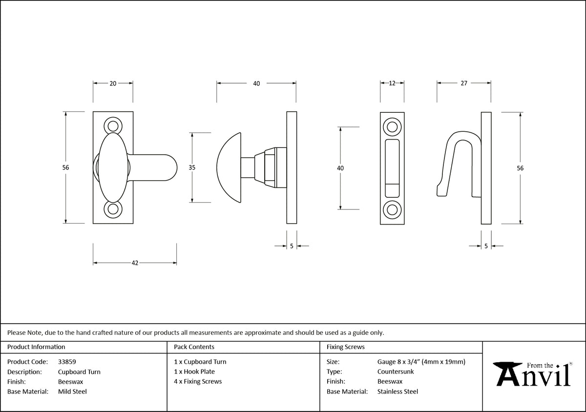 CUPBOARD TURN 56x20x40 BWX - 33859 by MARCHES (ANVIL) ARCHITECTURAL HARDWARE