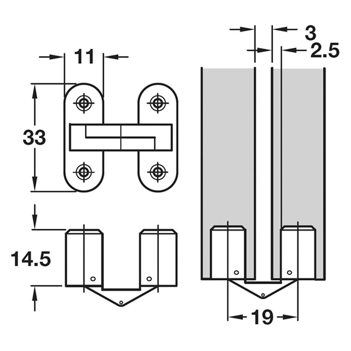 CONCEALED HINGE 180deg PL/BRN