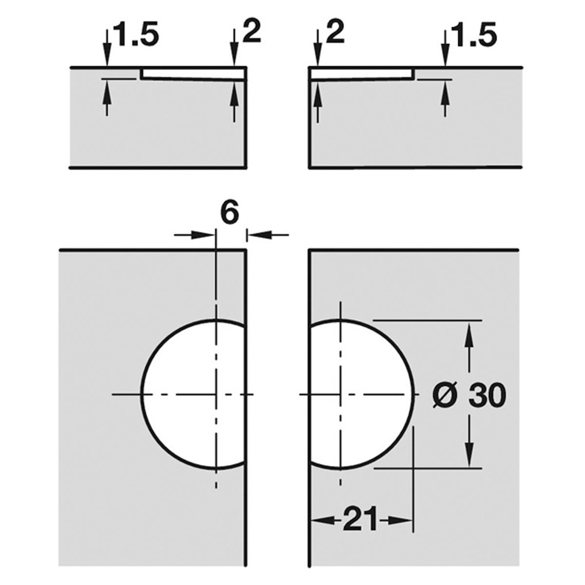 FLAP HINGE 270deg D30 BRS/MAT