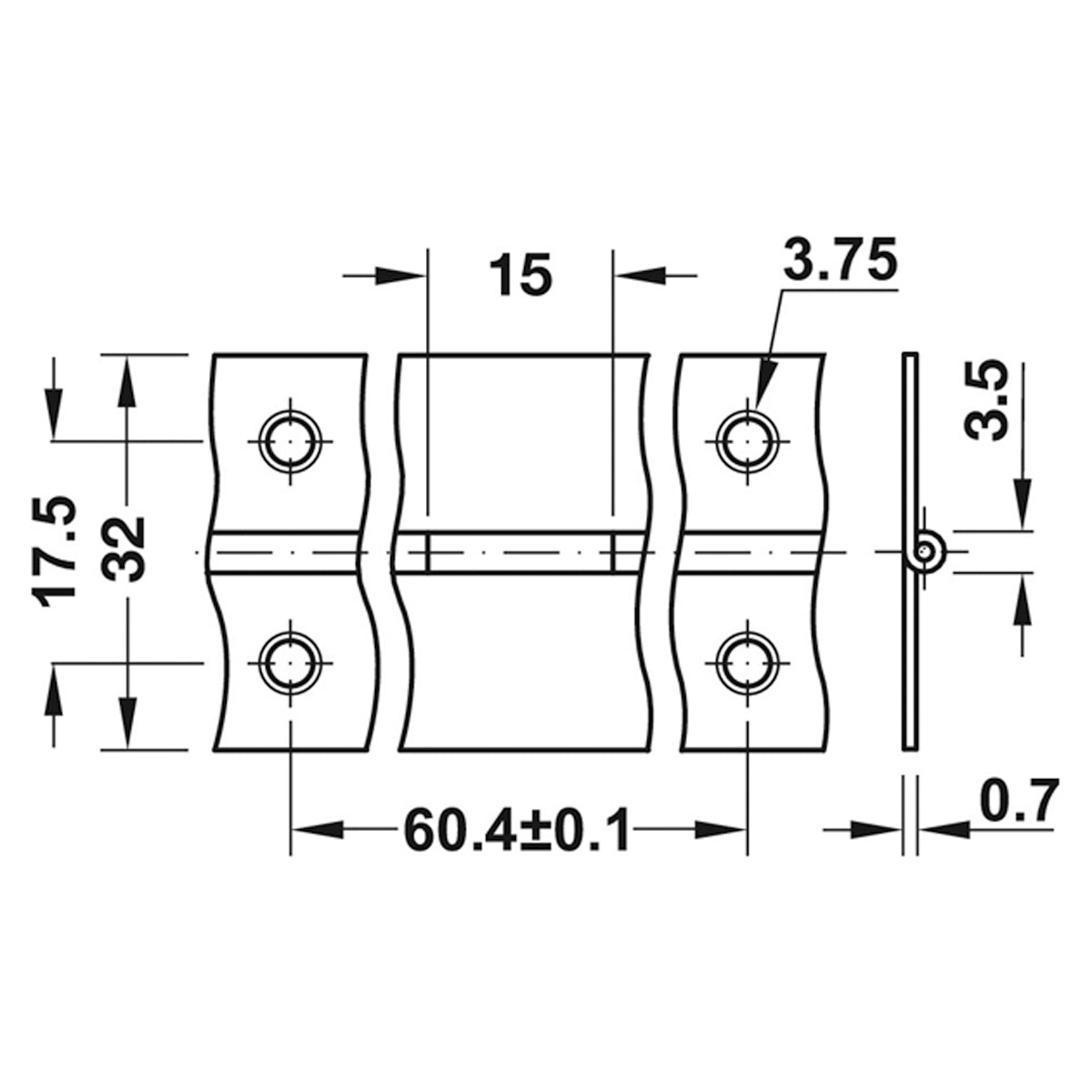 PIANO HINGE STR ROLL 32x3500 ST/BRI
