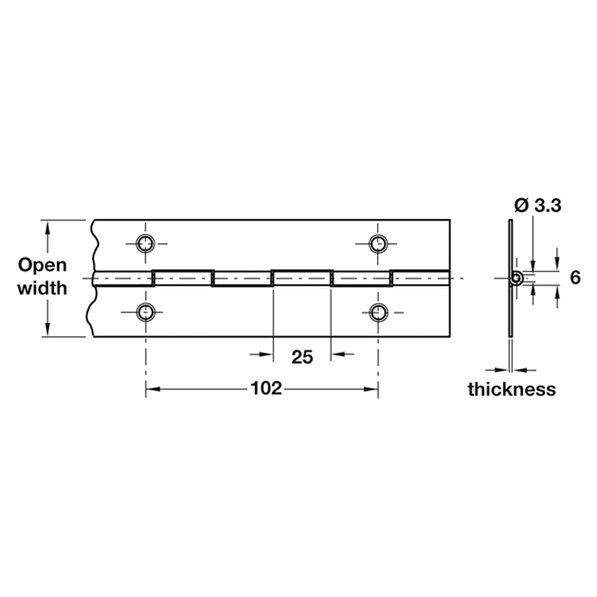 CONTINUOUS HINGE 1834x51 BRS/POL