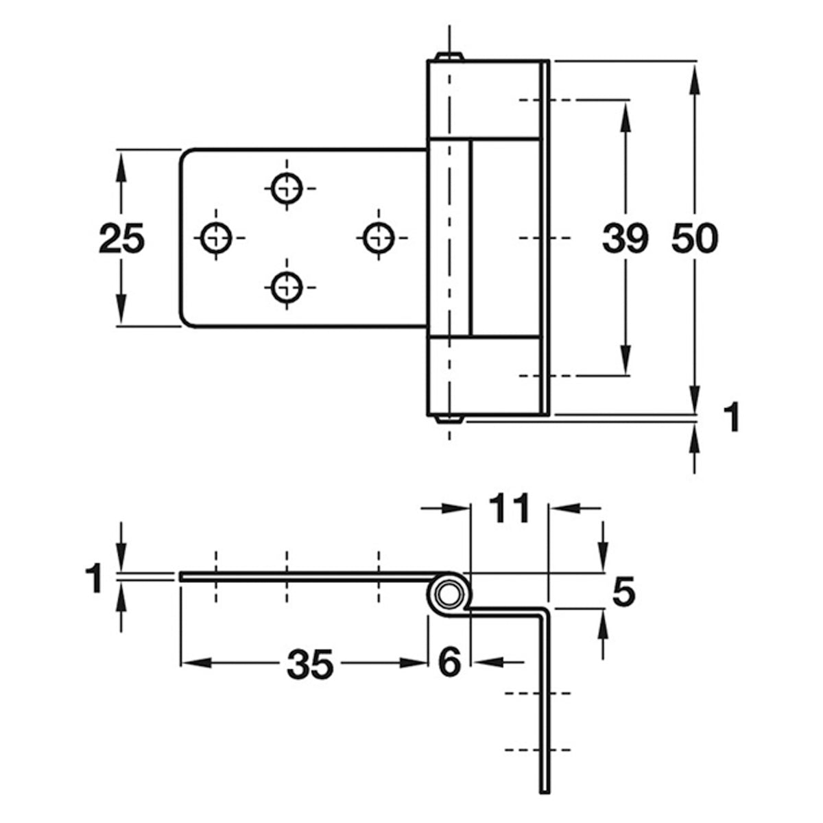CRANKED FLUSH HINGE MD 50x52 SR/EBR