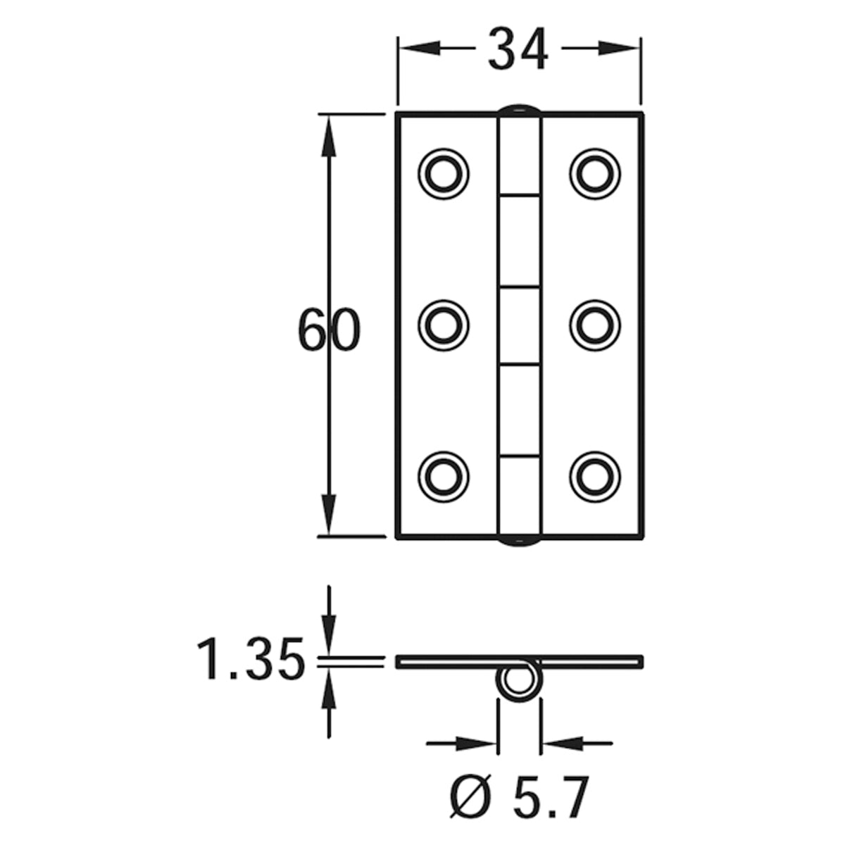 BUTT HINGE NAR PIN 60x34 ST/GALV
