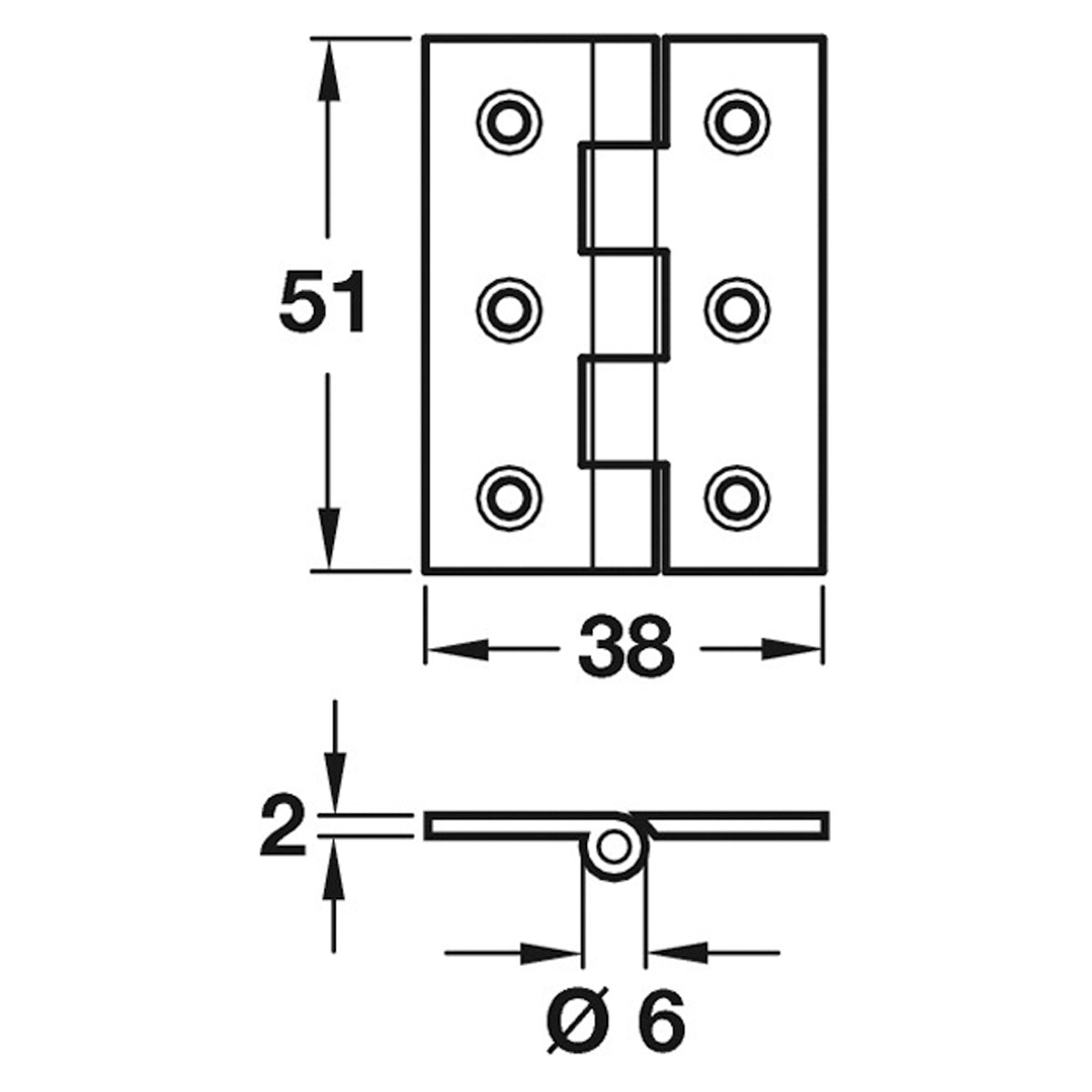 HINGE 204 BROAD 51x38x2 BRS