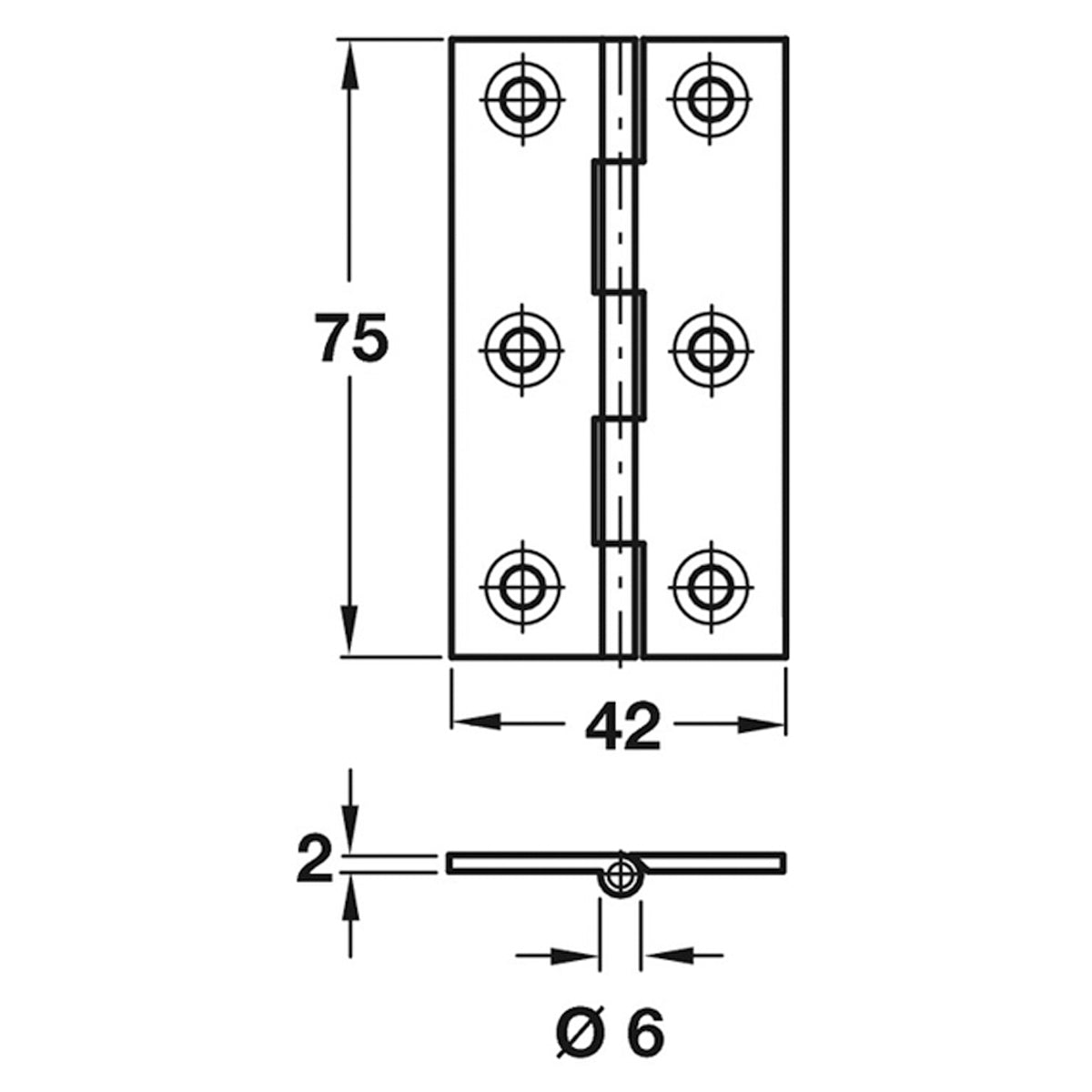 HINGE 204 BROAD 75x42x2 BRS/POL