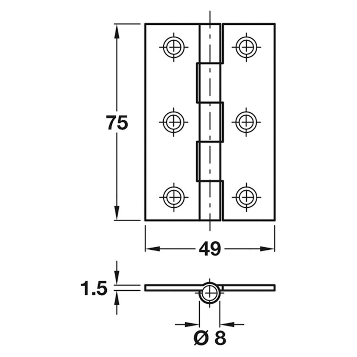 BUTT HINGE 75x49 ST/ZP