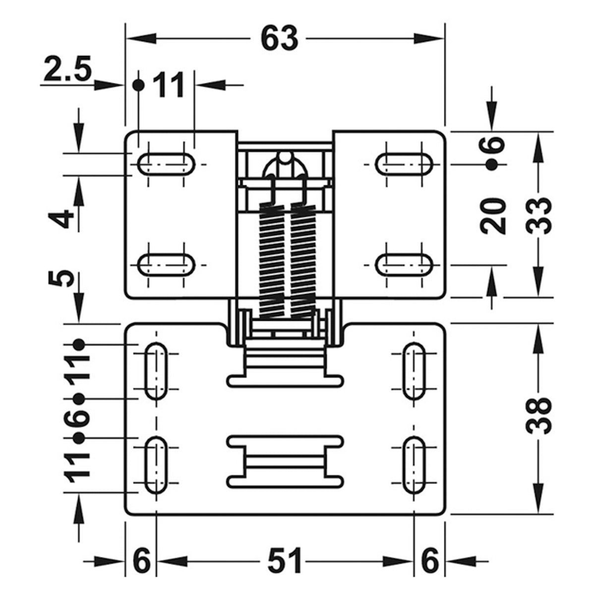 FLAP HINGE 90deg +SC 71x63x63 ST/NP
