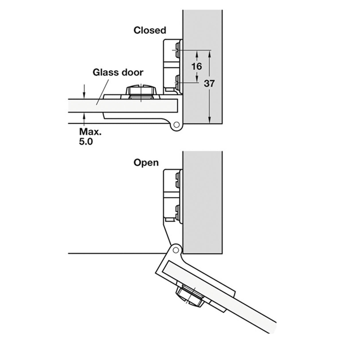 GLASS DOOR HINGE SET 170deg ZA/CP