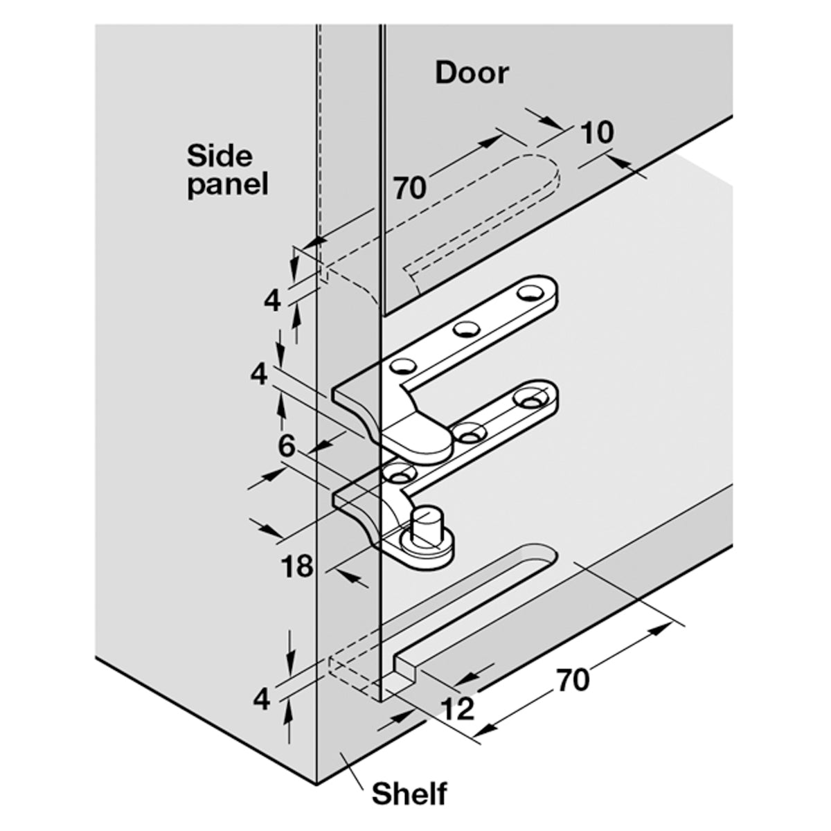 CORNER PIVOT HINGE 180deg 70 MBR