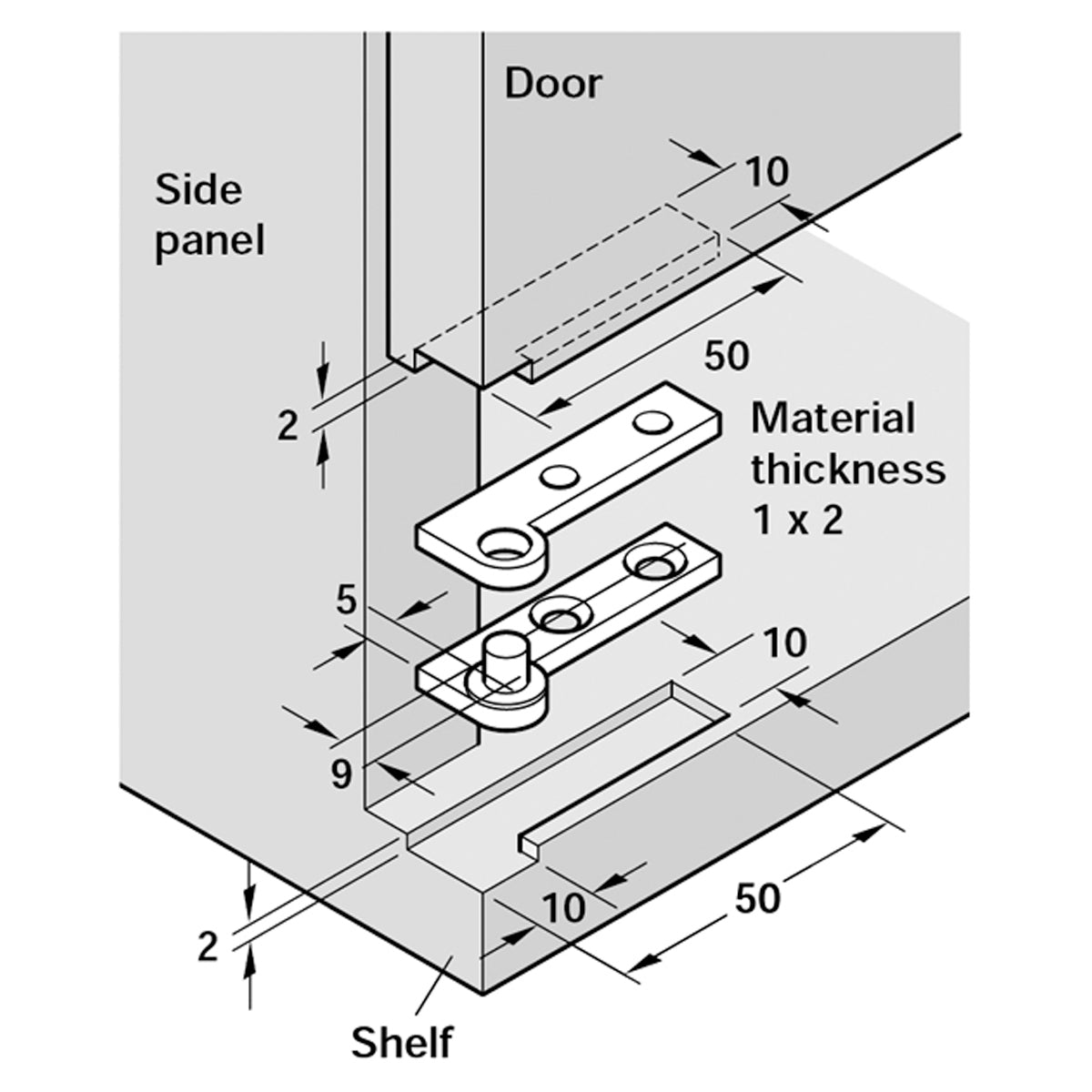 CORNER PIVOT HINGE 250deg 50 PBR
