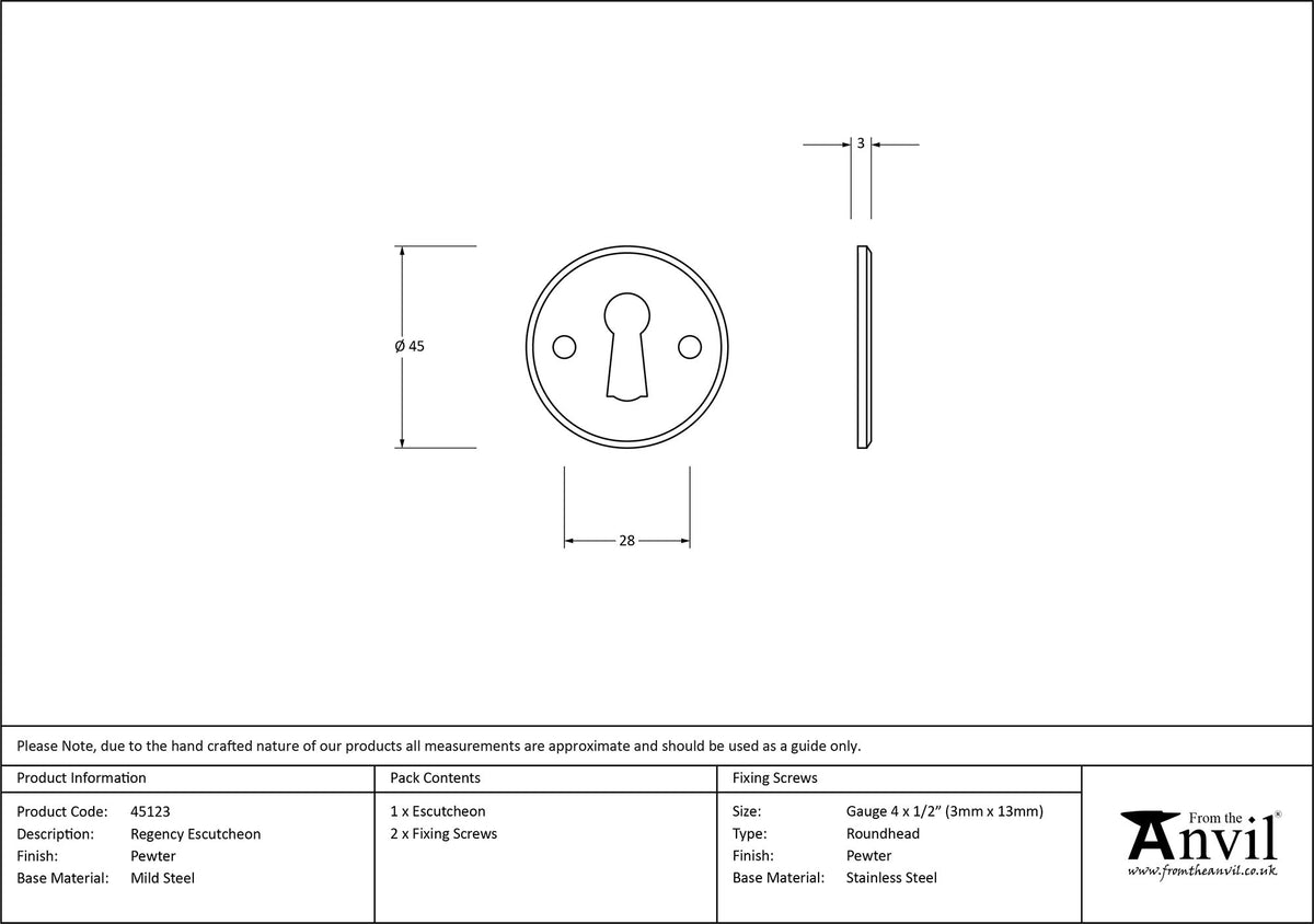 ESCUTCHEON REGENCY 45x3 PEW - 45123 by MARCHES (ANVIL) ARCHITECTURAL HARDWARE