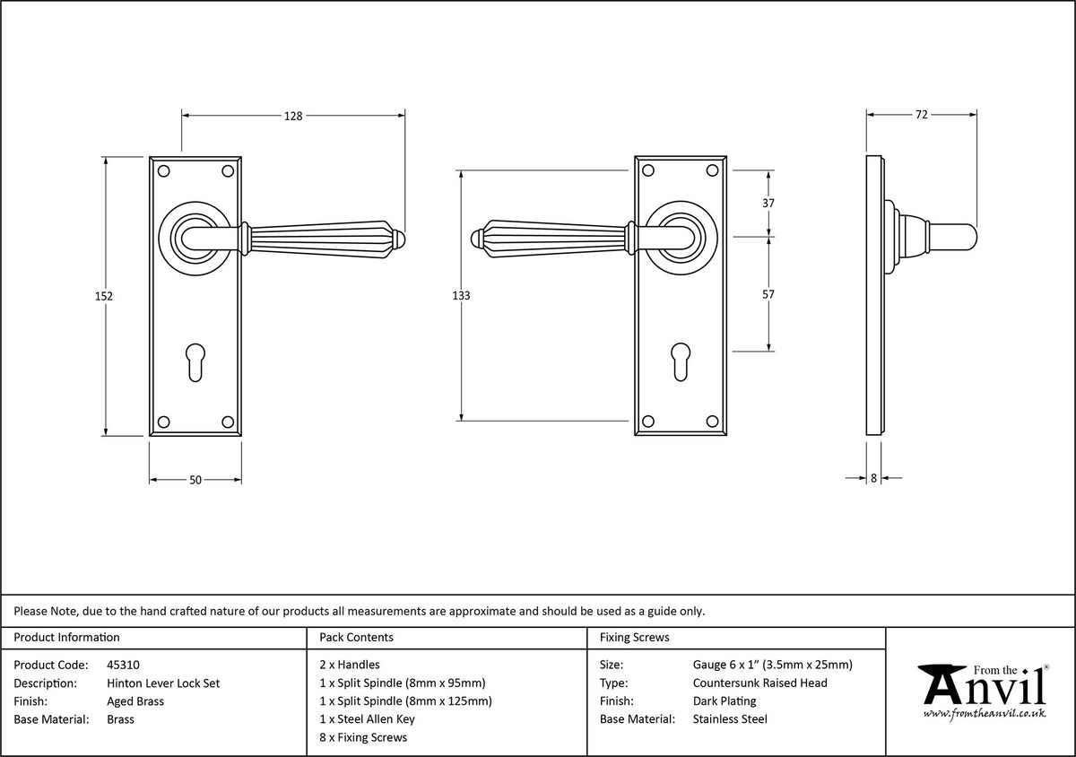 HINTON LEVER HANDLE+PLATE LOCK 128x152x72 AGBR - 45310 by MARCHES (ANVIL) ARCHITECTURAL HARDWARE